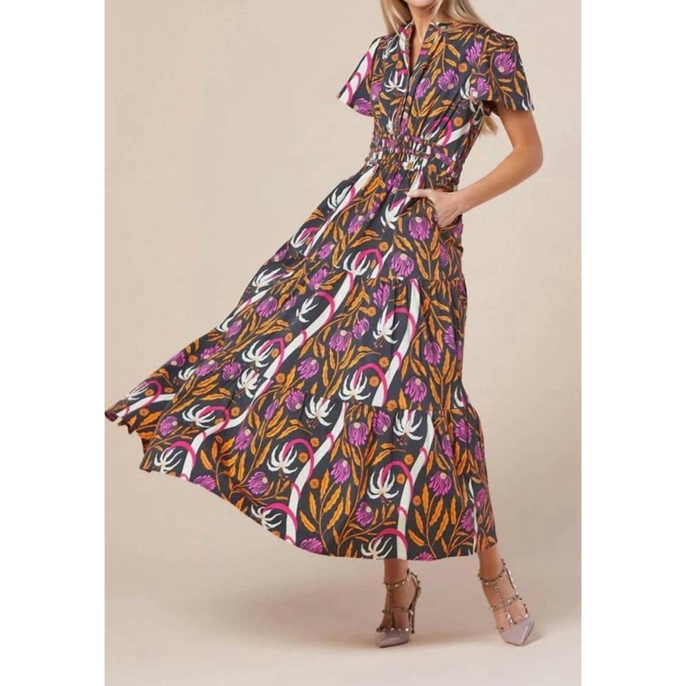 Sheridan French Eloise Maxi Dress in Botanical Black Multi Size Medium (M)